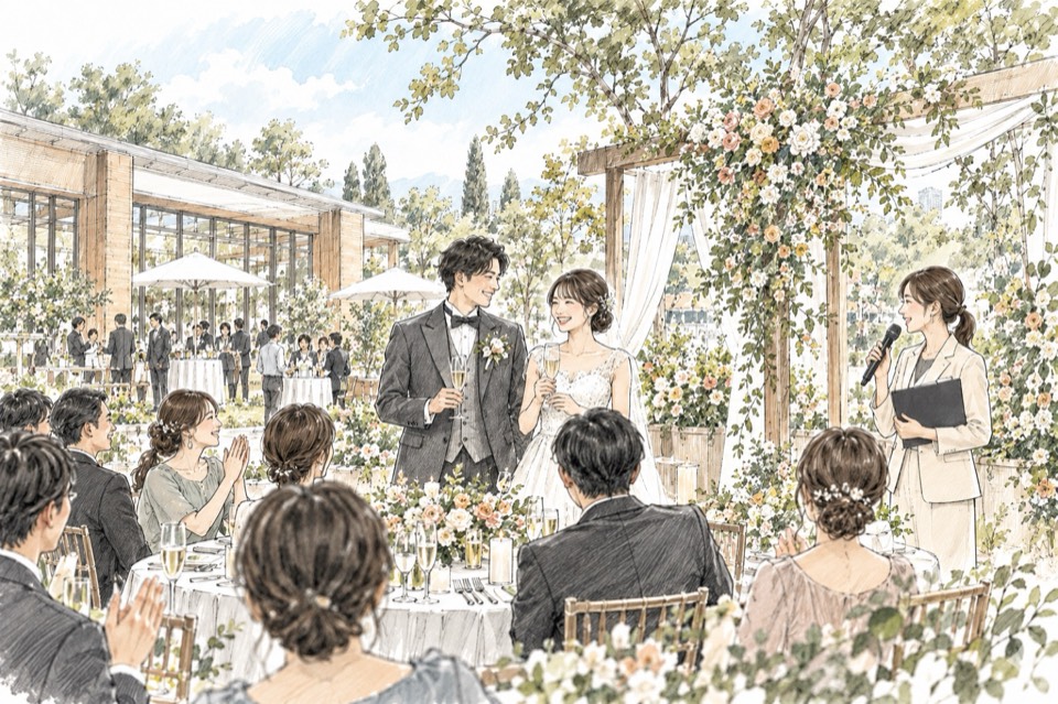 結婚式・披露宴で進行する司会者のイメージイラスト