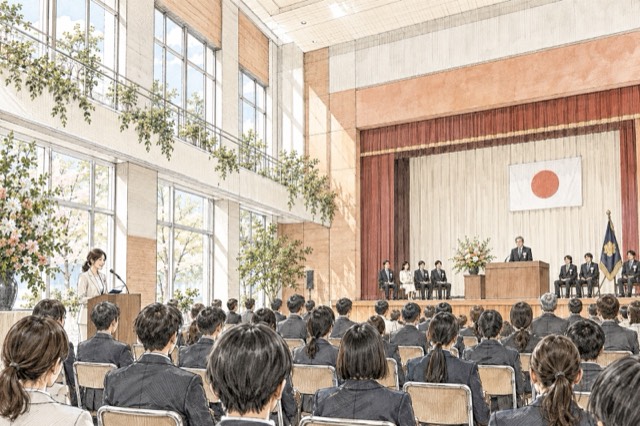 学校行事・教育イベントの司会の様子のイメージイラスト